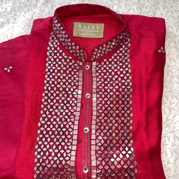Red Silk Kurta Set | Abhinav Mishra design - Picture 4 of 6